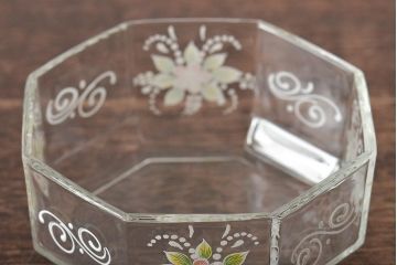 イタリア　ベネチアンガラス　金彩　花の図　小物入れ・お皿　2点セット(変形皿、菓子皿、洋食器、ヴェネチアングラス)(R-046123)