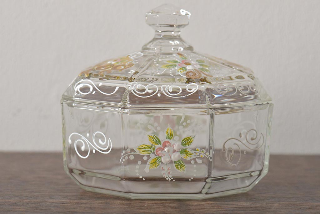 イタリア　ベネチアンガラス　金彩　花の図　小物入れ・お皿　2点セット(変形皿、菓子皿、洋食器、ヴェネチアングラス)(R-046123)