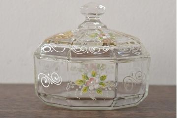 イタリア　ベネチアンガラス　金彩　花の図　小物入れ・お皿　2点セット(変形皿、菓子皿、洋食器、ヴェネチアングラス)(R-046123)