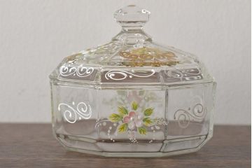 イタリア　ベネチアンガラス　金彩　花の図　小物入れ・お皿　2点セット(変形皿、菓子皿、洋食器、ヴェネチアングラス)(R-046123)