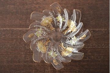 イタリア　ベネチアンガラス　金彩　花の図　小物入れ・お皿　2点セット(変形皿、菓子皿、洋食器、ヴェネチアングラス)(R-046123)
