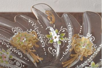 イタリア　ベネチアンガラス　金彩　花の図　小物入れ・お皿　2点セット(変形皿、菓子皿、洋食器、ヴェネチアングラス)(R-046123)