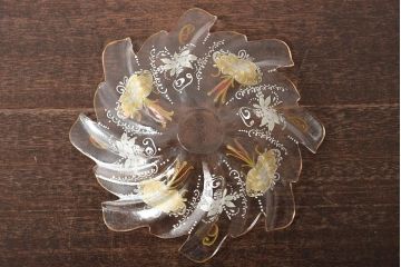 イタリア　ベネチアンガラス　金彩　花の図　小物入れ・お皿　2点セット(変形皿、菓子皿、洋食器、ヴェネチアングラス)(R-046123)