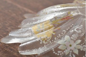 イタリア　ベネチアンガラス　金彩　花の図　小物入れ・お皿　2点セット(変形皿、菓子皿、洋食器、ヴェネチアングラス)(R-046123)