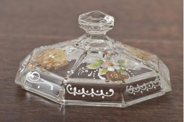 イタリア　ベネチアンガラス　金彩　花の図　小物入れ・お皿　2点セット(変形皿、菓子皿、洋食器、ヴェネチアングラス)(R-046124)