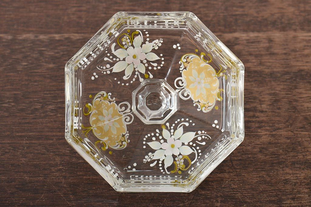 イタリア　ベネチアンガラス　金彩　花の図　小物入れ・お皿　2点セット(変形皿、菓子皿、洋食器、ヴェネチアングラス)(R-046124)