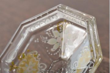 イタリア　ベネチアンガラス　金彩　花の図　小物入れ・お皿　2点セット(変形皿、菓子皿、洋食器、ヴェネチアングラス)(R-046124)