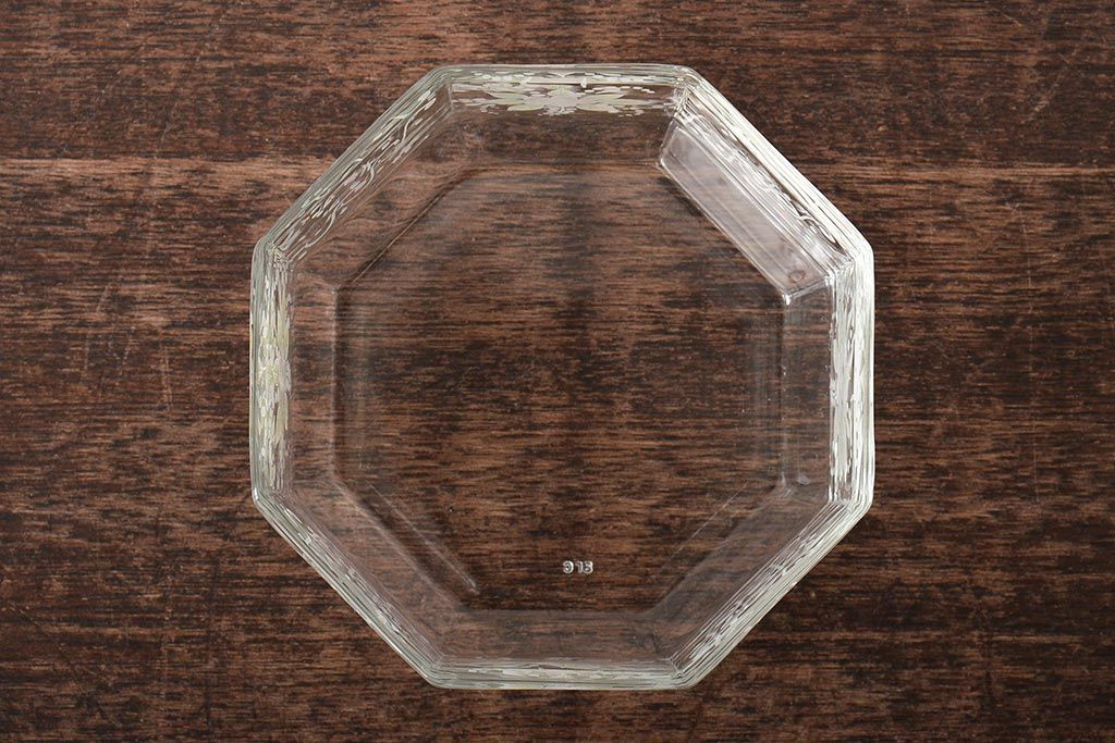 イタリア　ベネチアンガラス　金彩　花の図　小物入れ・お皿　2点セット(変形皿、菓子皿、洋食器、ヴェネチアングラス)(R-046124)