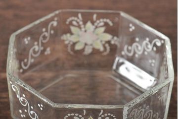 イタリア　ベネチアンガラス　金彩　花の図　小物入れ・お皿　2点セット(変形皿、菓子皿、洋食器、ヴェネチアングラス)(R-046124)