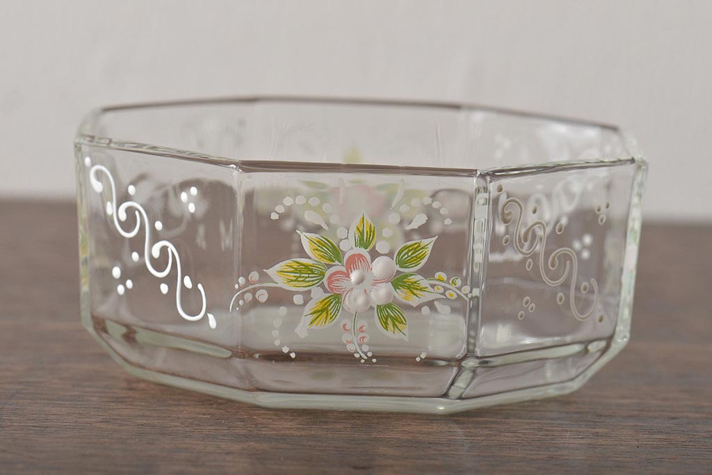 イタリア　ベネチアンガラス　金彩　花の図　小物入れ・お皿　2点セット(変形皿、菓子皿、洋食器、ヴェネチアングラス)(R-046124)