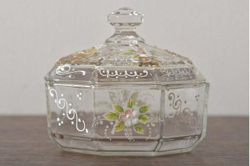 イタリア　ベネチアンガラス　金彩　花の図　小物入れ・お皿　2点セット(変形皿、菓子皿、洋食器、ヴェネチアングラス)(R-046124)