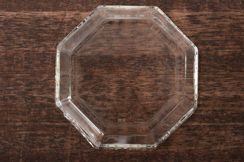 イタリア　ベネチアンガラス　金彩　花の図　小物入れ・お皿　2点セット(変形皿、菓子皿、洋食器、ヴェネチアングラス)(R-046124)