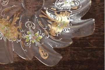 イタリア　ベネチアンガラス　金彩　花の図　小物入れ・お皿　2点セット(変形皿、菓子皿、洋食器、ヴェネチアングラス)(R-046124)