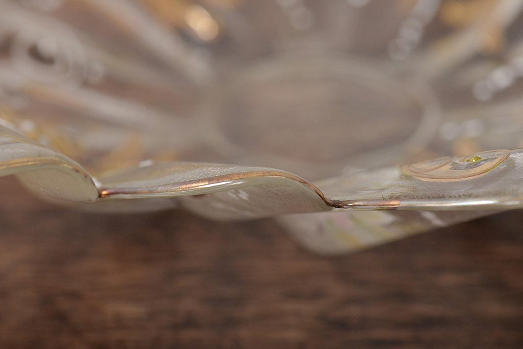 イタリア　ベネチアンガラス　金彩　花の図　小物入れ・お皿　2点セット(変形皿、菓子皿、洋食器、ヴェネチアングラス)(R-046124)