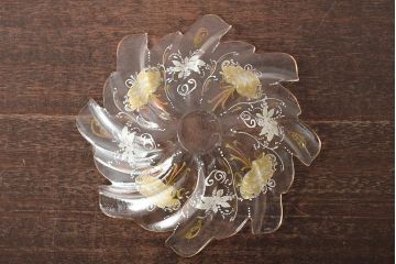 イタリア　ベネチアンガラス　金彩　花の図　小物入れ・お皿　2点セット(変形皿、菓子皿、洋食器、ヴェネチアングラス)(R-046124)