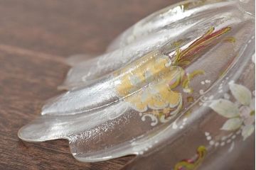 イタリア　ベネチアンガラス　金彩　花の図　小物入れ・お皿　2点セット(変形皿、菓子皿、洋食器、ヴェネチアングラス)(R-046124)