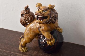 古い　九谷八十吉　獅子置物(作家物)(R-046136)