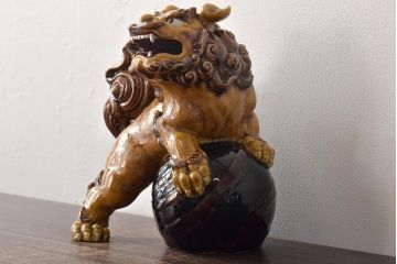 古い　九谷八十吉　獅子置物(作家物)(R-046136)