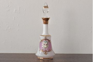 チェコ　ボヘミアガラス　花柄　金彩　デカンタ　グラス6客セット(ガラス瓶、コップ、洋食器)(R-046138)