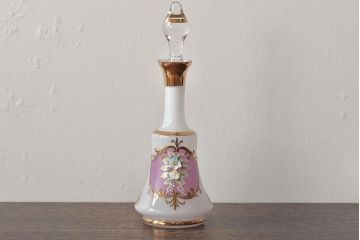 チェコ　ボヘミアガラス　花柄　金彩　デカンタ　グラス6客セット(ガラス瓶、コップ、洋食器)(R-046138)