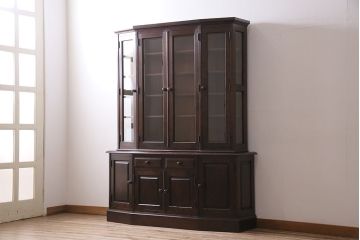 中古　北海道民芸家具　OM151　重厚感と気品漂う飾り棚(食器棚、キャビネット)(定価約80万円)(R-046140)