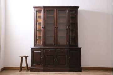 中古　北海道民芸家具　OM151　重厚感と気品漂う飾り棚(食器棚、キャビネット)(定価約80万円)(R-046140)