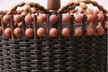 ヴィンテージ雑貨　昭和中期　木の実のような飾りが可愛らしい小物入れ(小物収納、カゴ、ビンテージ)(R-046142)