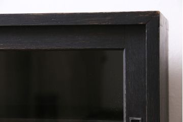 アンティーク家具　昭和初期　ペイント　マットブラックが格好良いシンプルな収納棚(戸棚、本棚)(R-046144)