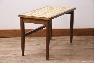北欧ヴィンテージ　チーク材　レトロなタイルトップのサイドテーブル(テーブル、ビンテージ)(R-046148)
