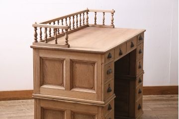 アンティーク家具　大正期　ストリップド(剥離)　総ケヤキ材　引き出し付き　座机にもなる2Wayデスク(両袖机、在宅ワーク、在宅用机、在宅ワーク、在宅用文机、在宅ワーク、在宅用平机、在宅ワーク、在宅用子供机)(R-046150)