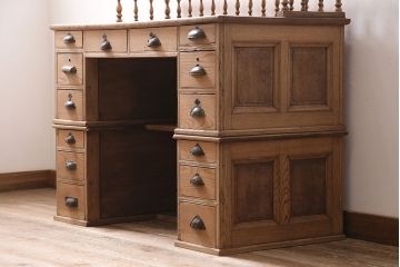 アンティーク家具　大正期　ストリップド(剥離)　総ケヤキ材　引き出し付き　座机にもなる2Wayデスク(両袖机、在宅ワーク、在宅用机、在宅ワーク、在宅用文机、在宅ワーク、在宅用平机、在宅ワーク、在宅用子供机)(R-046150)