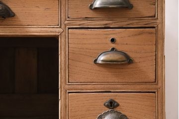 アンティーク家具　大正期　ストリップド(剥離)　総ケヤキ材　引き出し付き　座机にもなる2Wayデスク(両袖机、在宅ワーク、在宅用机、在宅ワーク、在宅用文机、在宅ワーク、在宅用平机、在宅ワーク、在宅用子供机)(R-046150)