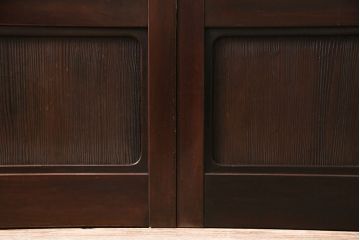 アンティーク建具　昭和初期　モールガラス　総漆塗り　大正ロマンの香り漂うシックなガラス戸2枚セット(引き戸)(R-046154)