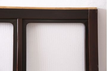 アンティーク建具　昭和初期　モールガラス　総漆塗り　大正ロマンの香り漂うシックなガラス戸2枚セット(引き戸)(R-046154)