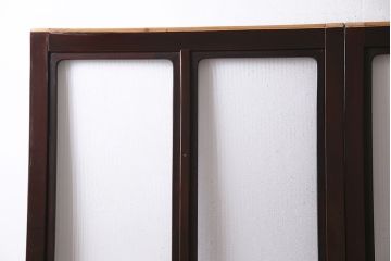 アンティーク建具　昭和初期　モールガラス　総漆塗り　大正ロマンの香り漂うシックなガラス戸2枚セット(引き戸)(R-046154)