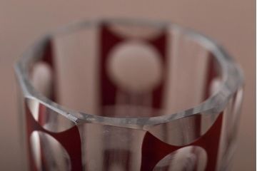 昭和初期　赤切子グラス2個　ショットグラス6個(コップ、色被せ、和ガラス)(R-046165)