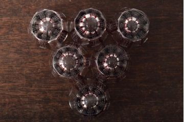 昭和初期　赤切子グラス2個　ショットグラス6個(コップ、色被せ、和ガラス)(R-046165)