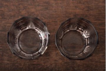 昭和初期　赤切子グラス2個　ショットグラス6個(コップ、色被せ、和ガラス)(R-046165)