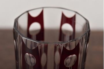 昭和初期　赤切子グラス2個　ショットグラス6個(コップ、色被せ、和ガラス)(R-046165)