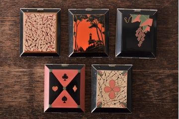 昭和初期　コンパクトミラー5点(トランプ、アールデコ)(R-046167)