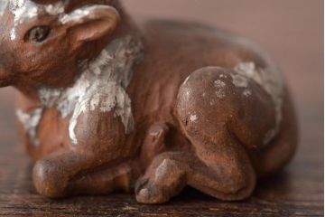 古い　牛の木彫根付(彫刻、在銘、作家物、提げ物)(R-046175)