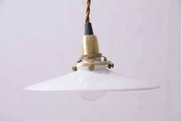 アンティーク照明　戦前　レトロな平笠シェードのペンダントライト2個セット(天井照明、吊り下げ照明、電笠)(R-046178)