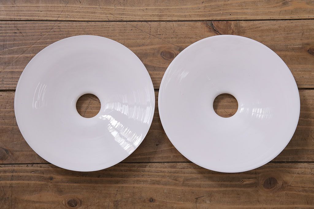 アンティーク照明　戦前　レトロな平笠シェードのペンダントライト2個セット(天井照明、吊り下げ照明、電笠)(R-046179)