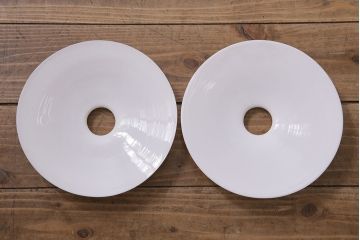 アンティーク照明　戦前　レトロな平笠シェードのペンダントライト2個セット(天井照明、吊り下げ照明、電笠)(R-046179)