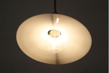 アンティーク照明　戦前　レトロな平笠シェードのペンダントライト2個セット(天井照明、吊り下げ照明、電笠)(R-046182)