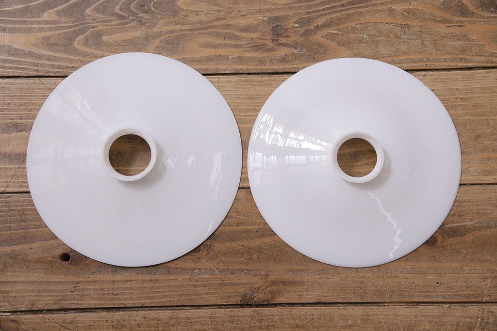 アンティーク照明　戦前　レトロな平笠シェードのペンダントライト2個セット(天井照明、吊り下げ照明、電笠)(R-046182)