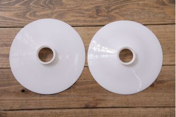 アンティーク照明　戦前　レトロな平笠シェードのペンダントライト2個セット(天井照明、吊り下げ照明、電笠)(R-046182)