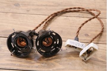 アンティーク照明　戦前　レトロな平笠シェードのペンダントライト2個セット(天井照明、吊り下げ照明、電笠)(R-046182)