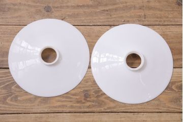 アンティーク照明　戦前　レトロな平笠シェードのペンダントライト2個セット(天井照明、吊り下げ照明、電笠)(R-046183)