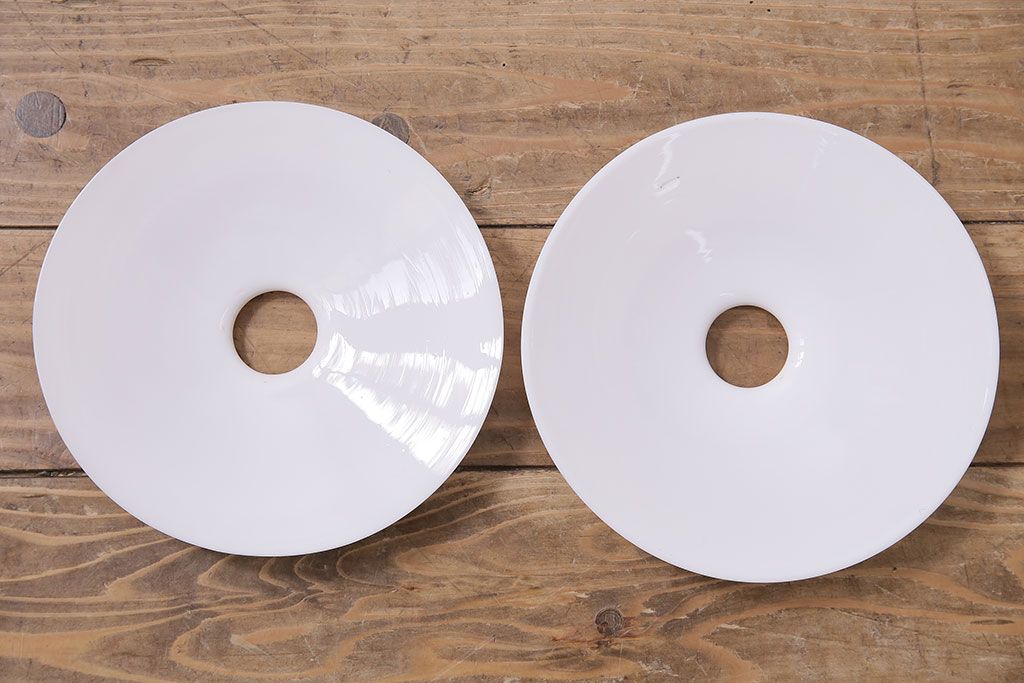 アンティーク照明　戦前　レトロな平笠シェードのペンダントライト2個セット(天井照明、吊り下げ照明、電笠)(R-046183)